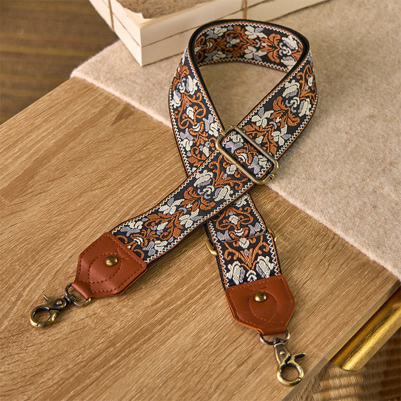 Buddha Stones Flower Geometric Embroidery Adjustable Handbags Crossbody Shoulder Bag Straps Replacement - Brown - 80-140cm*5cm - image 0