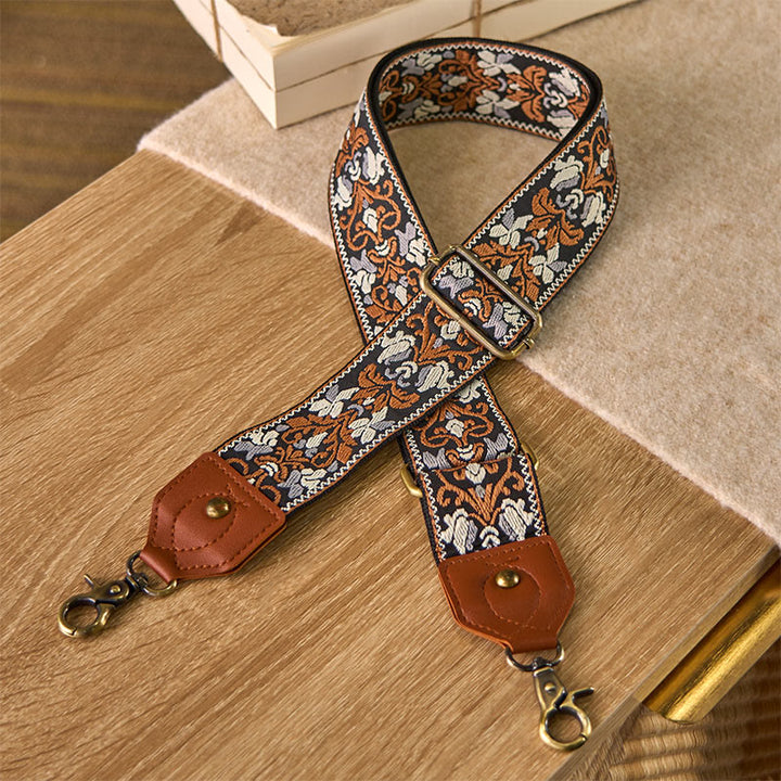 Buddha Stones Flower Geometric Embroidery Adjustable Handbags Crossbody Shoulder Bag Straps Replacement - Brown - 80-140cm*5cm - image 0