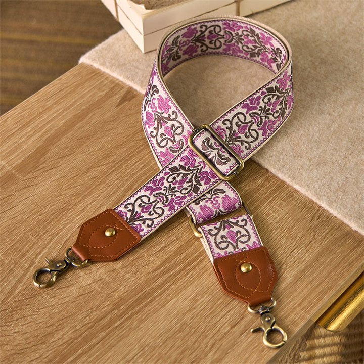 Buddha Stones Flower Geometric Embroidery Adjustable Handbags Crossbody Shoulder Bag Straps Replacement - Pink - 80-140cm*5cm - image 10