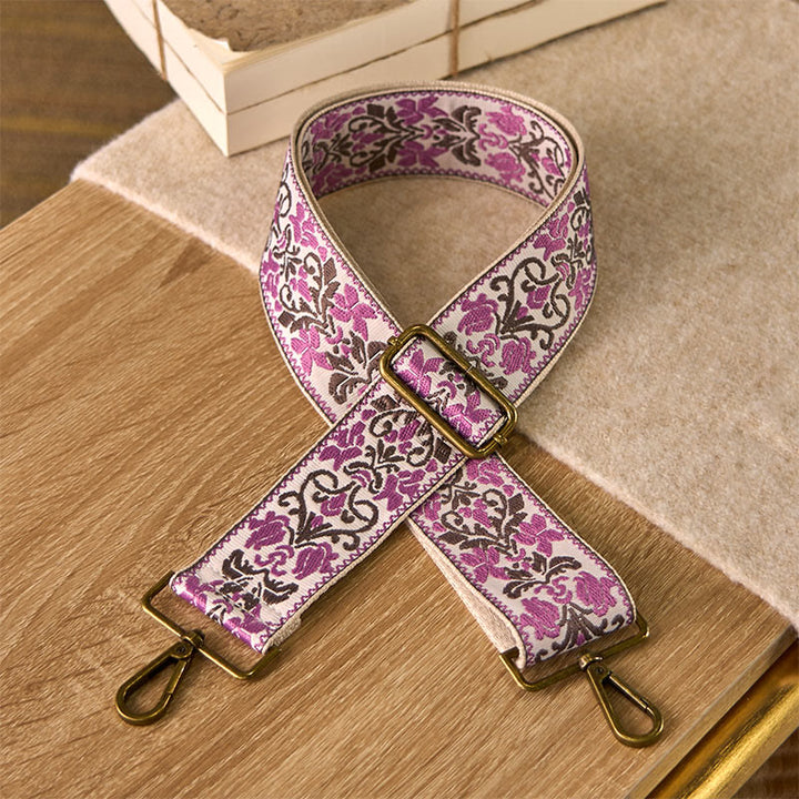 Buddha Stones Bohemian Flower Geometric Embroidery Adjustable Handbags Crossbody Shoulder Bag Purse Straps Replacement - Pink - 75-135cm*5cm - image 7