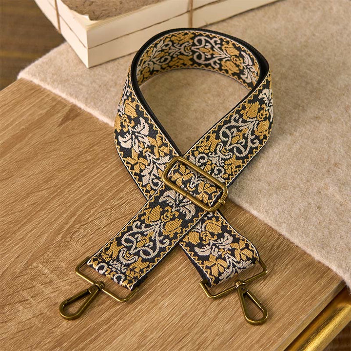 Buddha Stones Bohemian Flower Geometric Embroidery Adjustable Handbags Crossbody Shoulder Bag Purse Straps Replacement - Black Khaki - 75-135cm*5cm - image 13