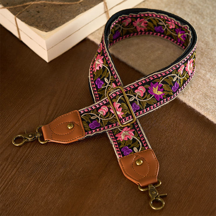 Buddha Stones Bohemian Flower Vine Geometric Embroidery Adjustable Handbags Crossbody Shoulder Bag Purse Straps Replacement - Black Pink Purple - 75-135cm*5cm - image 22
