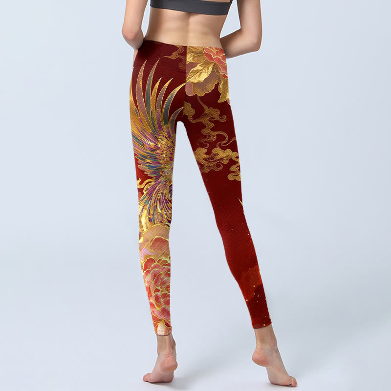 Buddha Stones Gorgeous Phoenix Peony Cloud Pattern Print Gym Leggings Women's Yoga Pants - image 6
