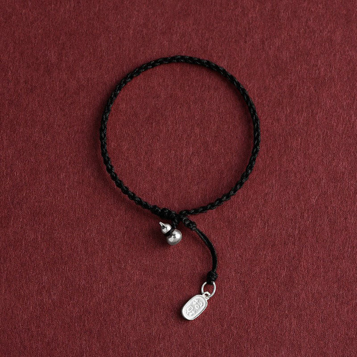 Buddha Stones 925 Sterling Silver Gourd Lucky Fortune Charm String Connection Bracelet - Gourd&Lucky Fortune Black Rope - 15-20cm - image 17