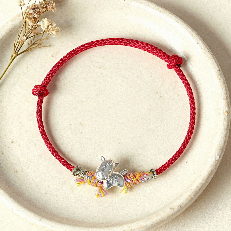 Buddha Stones Year of the Horse 999 Sterling Silver Winged Horse Fu Character Red String Luck Bracelet - image 3