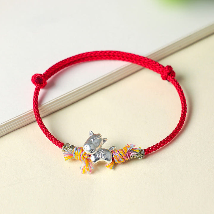 Buddha Stones Year of the Horse 999 Sterling Silver Winged Horse Fu Character Red String Luck Bracelet - image 2
