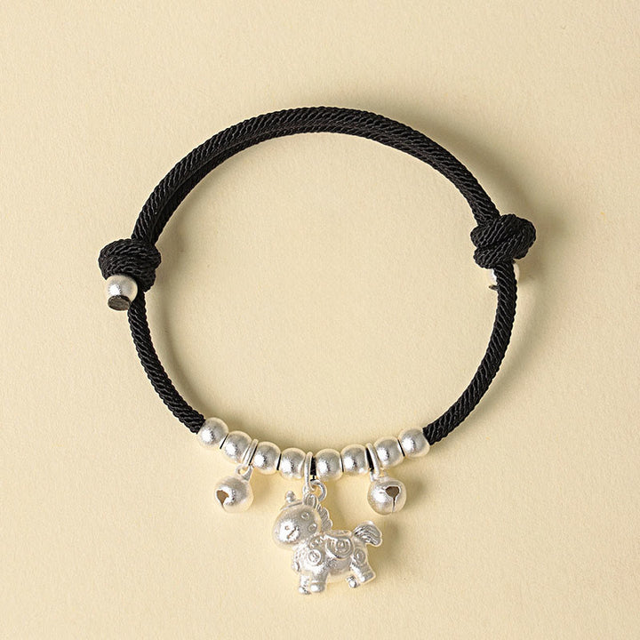 Buddha Stones Year Of The Horse Multiple Horse Styles Rope Luck Strength Adjustable Bracelet - Silver Horned Horse Black Rope - image 21