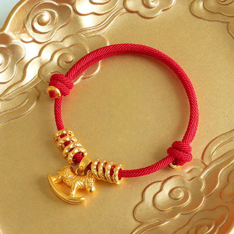 Buddha Stones Year Of The Horse Simple Horse Circle Charm Rope Faith Bracelet - image 0
