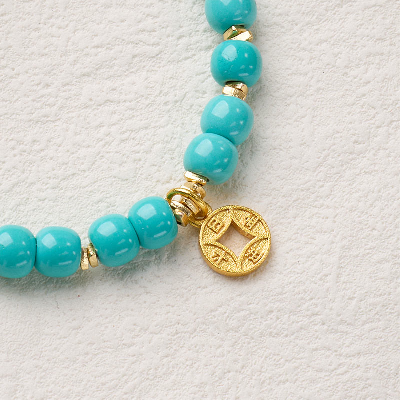 Buddha Stones Copper Coins Charm Imitation Turquoise Bracelet - image 4