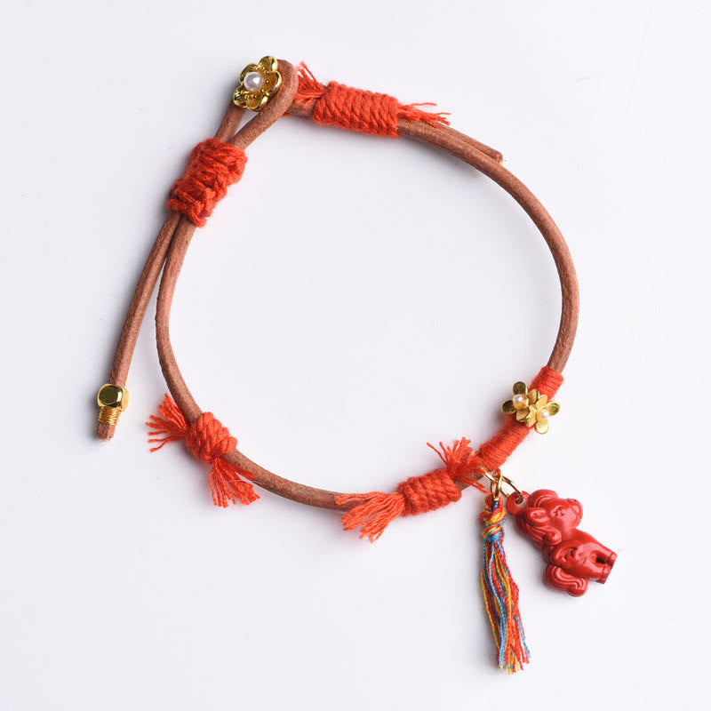 Buddha Stones Tibetan Year Of The Horse Carved Cinnabar Blessing Bracelet - image 9
