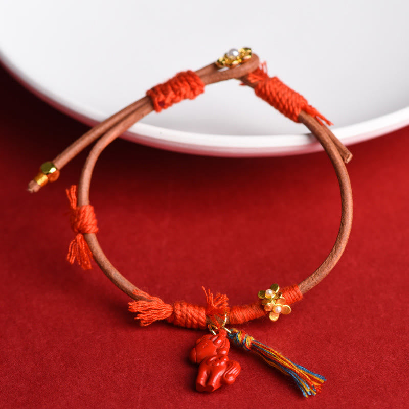 Buddha Stones Tibetan Year Of The Horse Carved Cinnabar Blessing Bracelet - image 4
