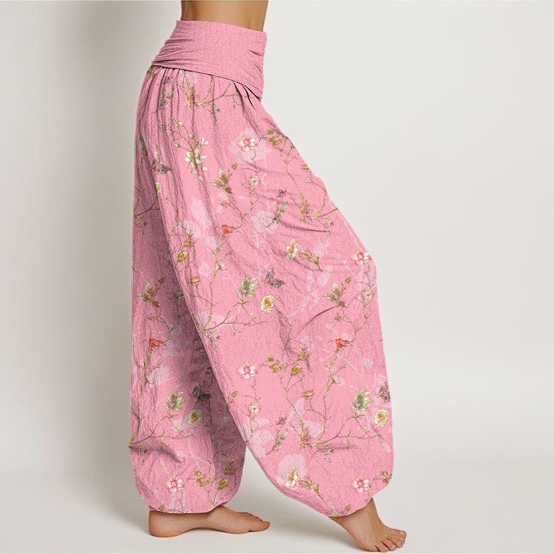 Buddha Stones Pure Cotton Retro Flowers Leaves Branches Pattern Women's Elastic Waist Harem Pants - image 10