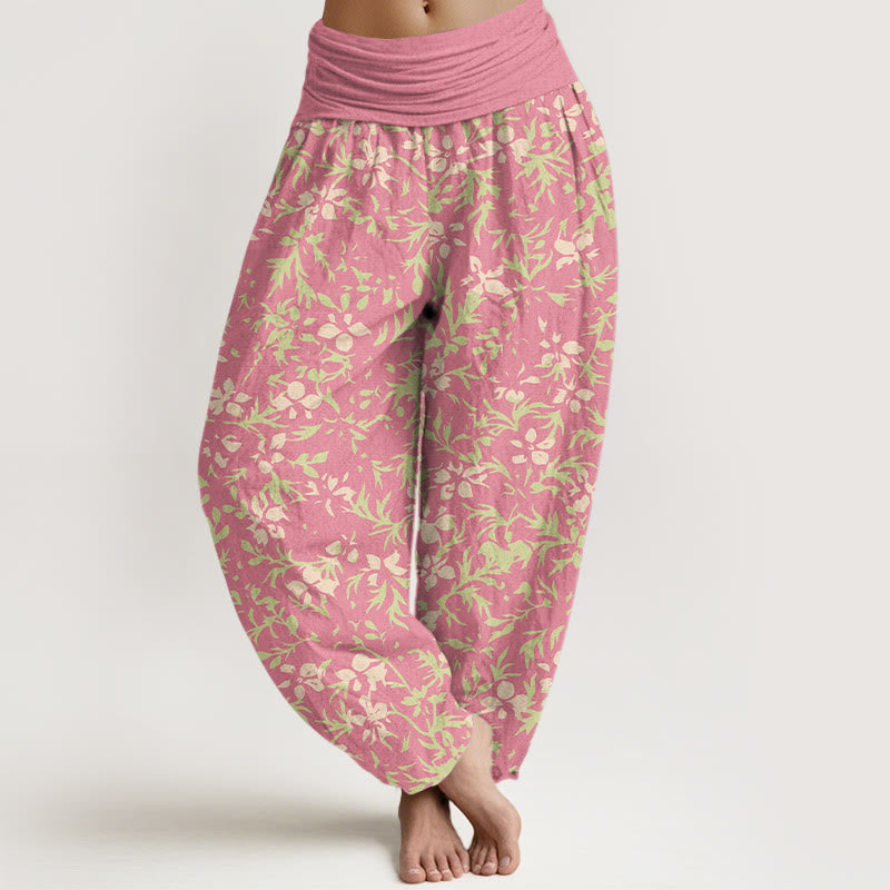 Buddha Stones Pure Cotton Abstract Flowers Leaves Pattern Women's Elastic Waist Harem Pants - HotPink - US16，UK/AU20，EU48 (3XL) - image 5