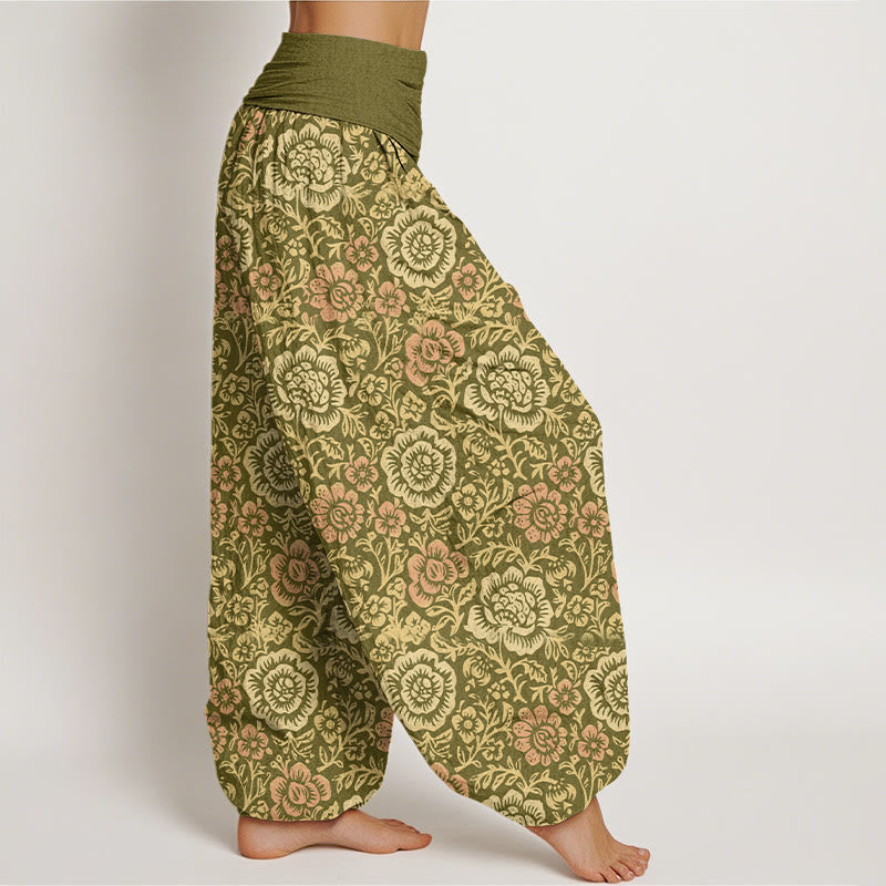 Buddha Stones Pure Cotton Vintage Pastoral Floral Pattern Women's Elastic Waist Harem Pants - image 2
