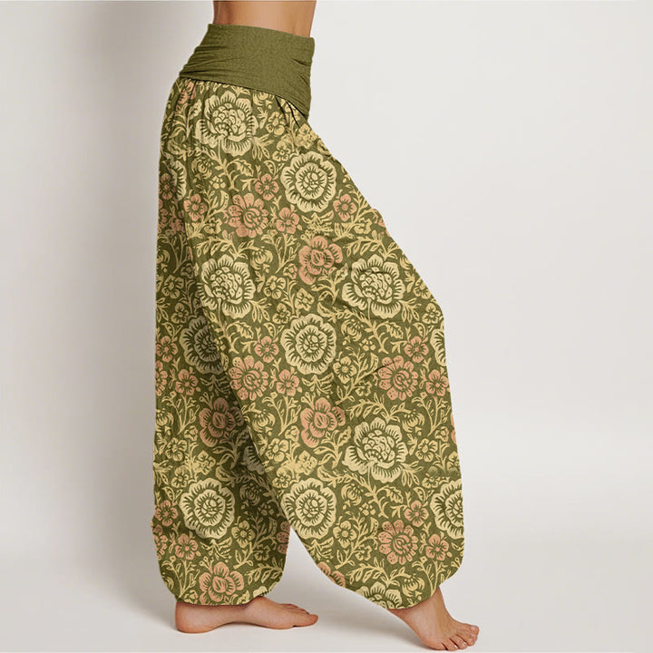 Buddha Stones Pure Cotton Vintage Pastoral Floral Pattern Women's Elastic Waist Harem Pants - image 2