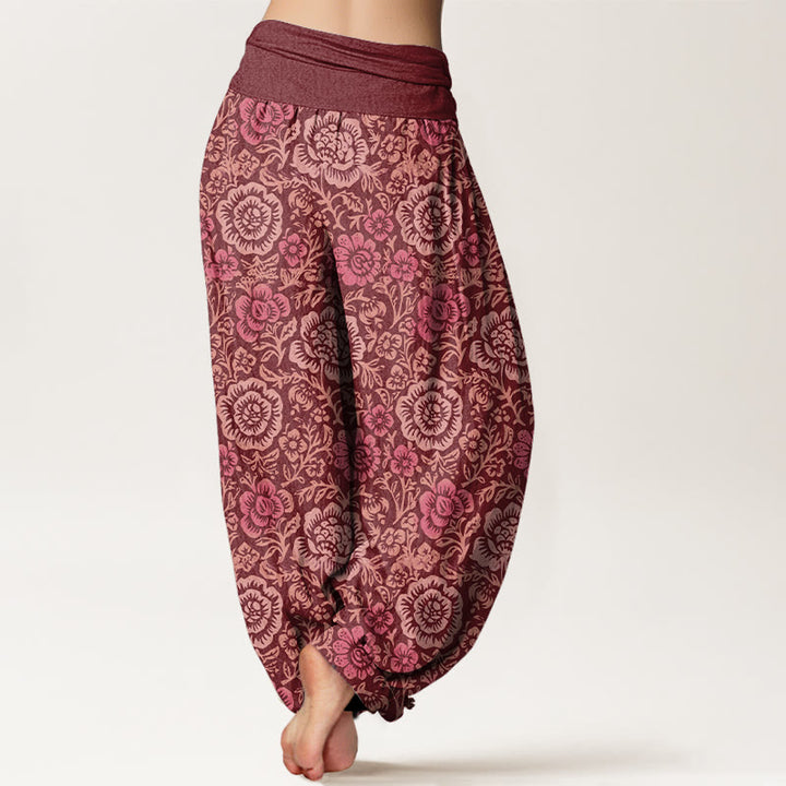 Buddha Stones Pure Cotton Vintage Pastoral Floral Pattern Women's Elastic Waist Harem Pants - image 6