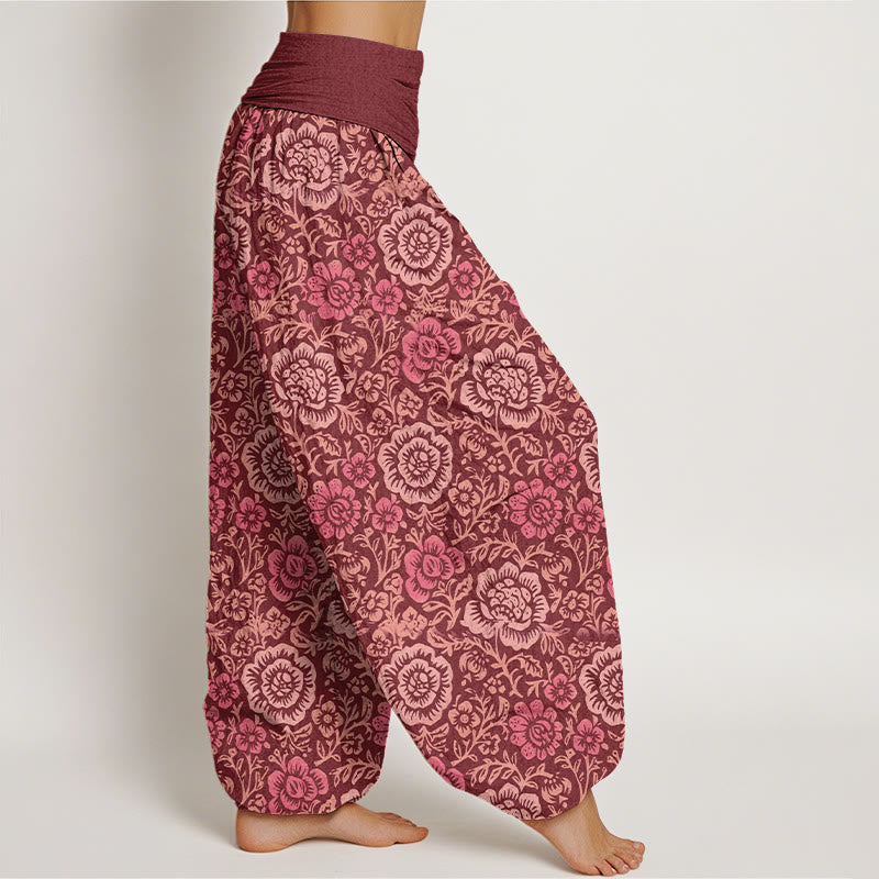 Buddha Stones Pure Cotton Vintage Pastoral Floral Pattern Women's Elastic Waist Harem Pants - image 7
