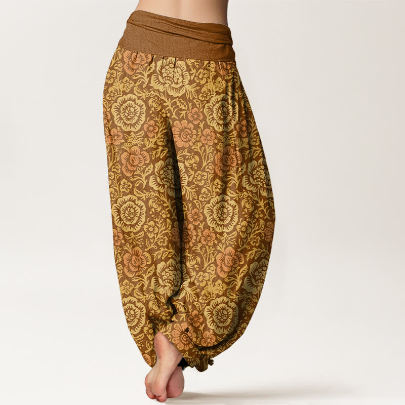 Buddha Stones Pure Cotton Vintage Pastoral Floral Pattern Women's Elastic Waist Harem Pants - image 9