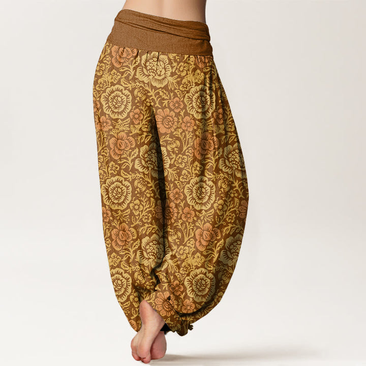 Buddha Stones Pure Cotton Vintage Pastoral Floral Pattern Women's Elastic Waist Harem Pants - image 9