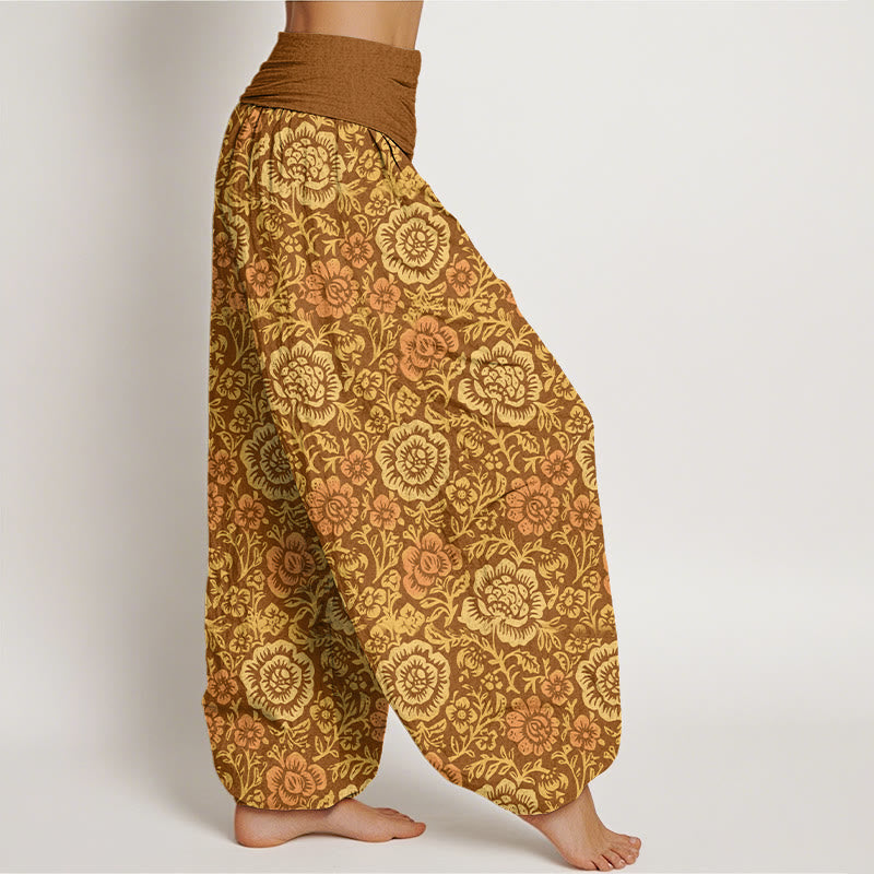 Buddha Stones Pure Cotton Vintage Pastoral Floral Pattern Women's Elastic Waist Harem Pants - image 10