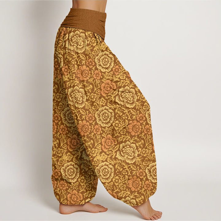 Buddha Stones Pure Cotton Vintage Pastoral Floral Pattern Women's Elastic Waist Harem Pants - image 10