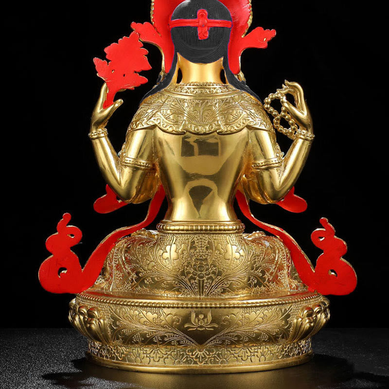 Chenrezig Four-armed Avalokitesvara Protection Copper Gold Plated Statue Decoration - image 11