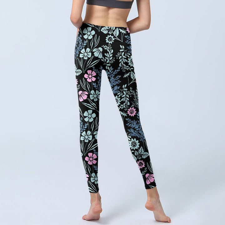 Buddha Stones Bold Color Contrast Flower Leaf Pattern Print Gym Leggings Women's Yoga Pants - image 6