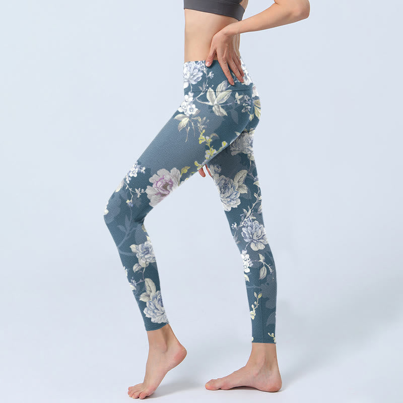 Buddha Stones Softly Colored Flower Leaf Pattern Print Gym Leggings Women's Yoga Pants - image 2