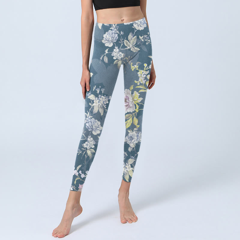 Buddha Stones Softly Colored Flower Leaf Pattern Print Gym Leggings Women's Yoga Pants - image 5
