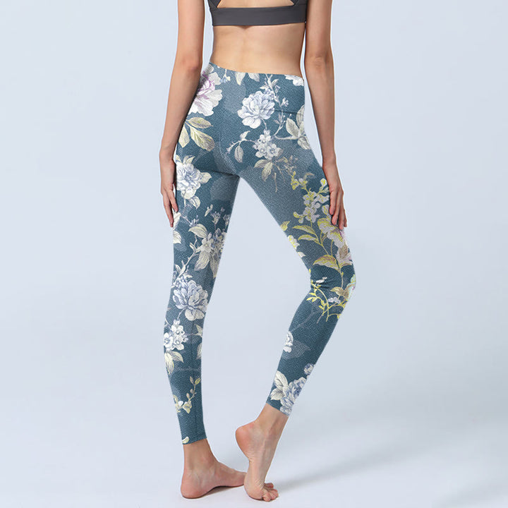 Buddha Stones Softly Colored Flower Leaf Pattern Print Gym Leggings Women's Yoga Pants - image 4