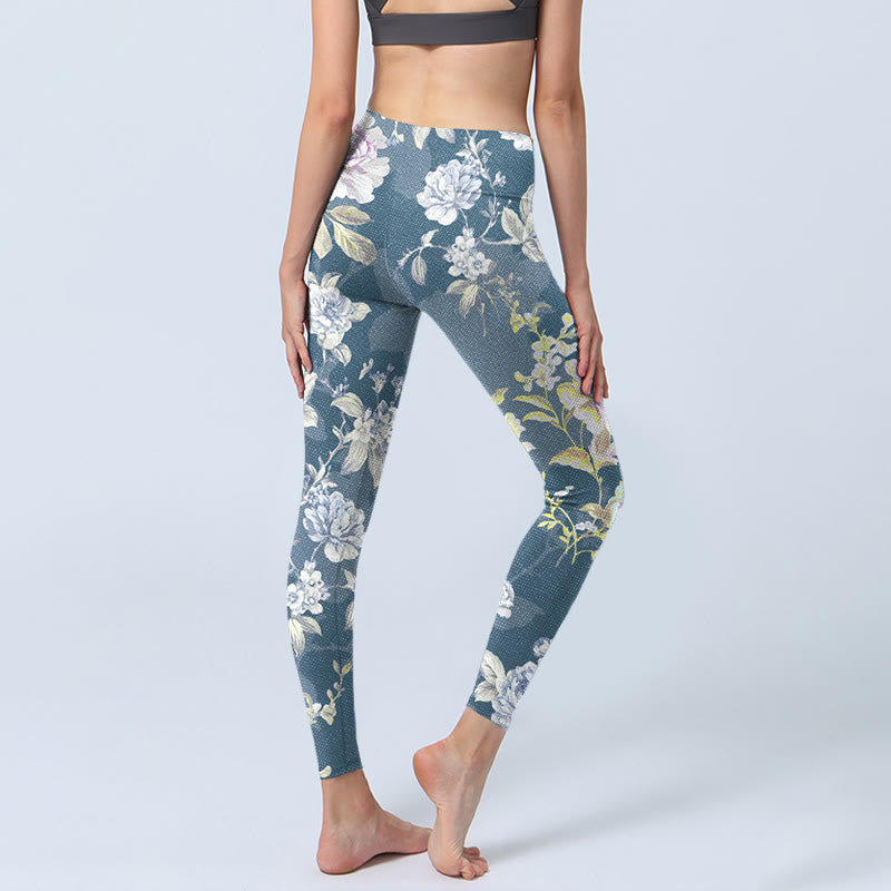 Buddha Stones Softly Colored Flower Leaf Pattern Print Gym Leggings Women's Yoga Pants - image 4