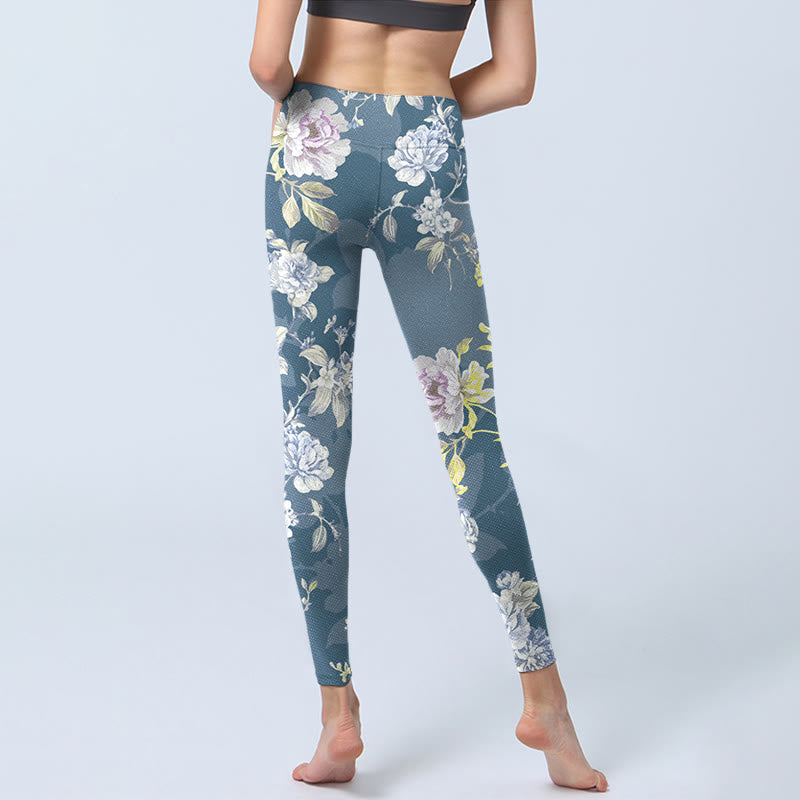 Buddha Stones Softly Colored Flower Leaf Pattern Print Gym Leggings Women's Yoga Pants - image 6