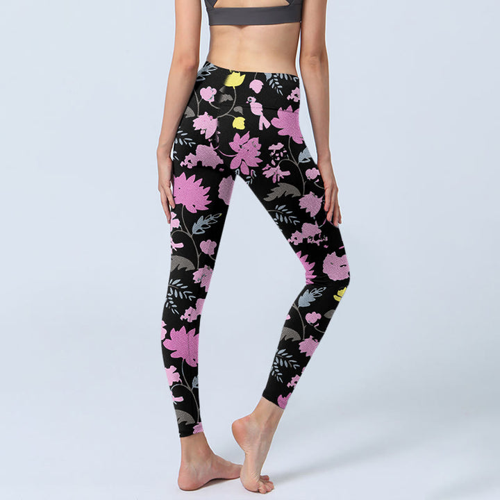 Buddha Stones Watercolor Style Softly Colored Flower Leaf Pattern Print Gym Leggings Women's Yoga Pants - image 4