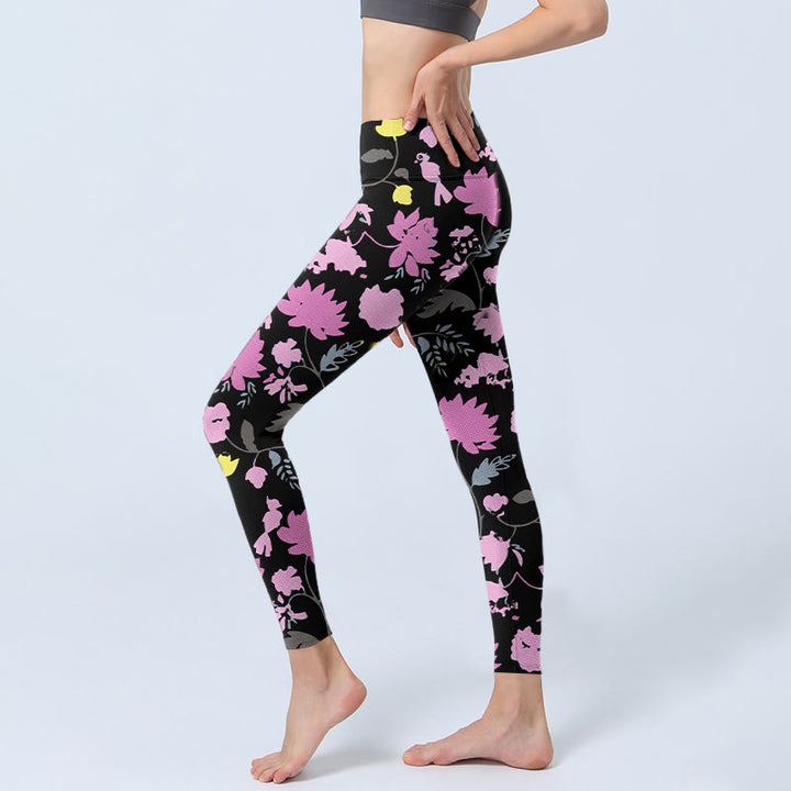 Buddha Stones Watercolor Style Softly Colored Flower Leaf Pattern Print Gym Leggings Women's Yoga Pants - image 2