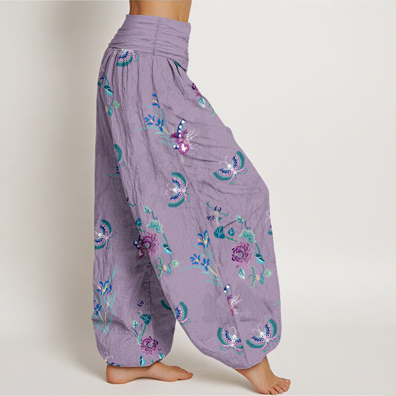 Buddha Stones Pure Cotton Fresh Elegant Butterfly Grass Flower Pattern Women's Elastic Waist Harem Pants - image 10