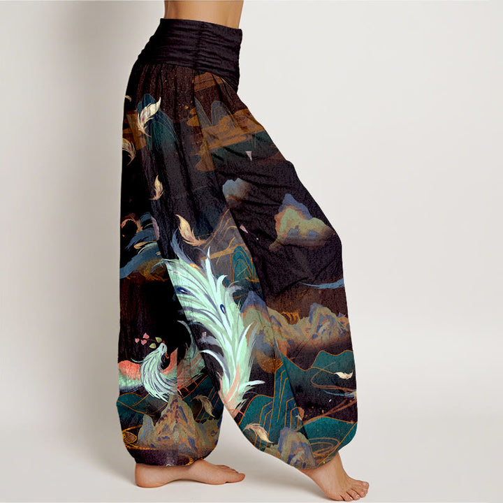 Buddha Stones Pure Cotton Gorgeous Phoenix Mountain Cloud Pattern Women's Elastic Waist Harem Pants - image 7
