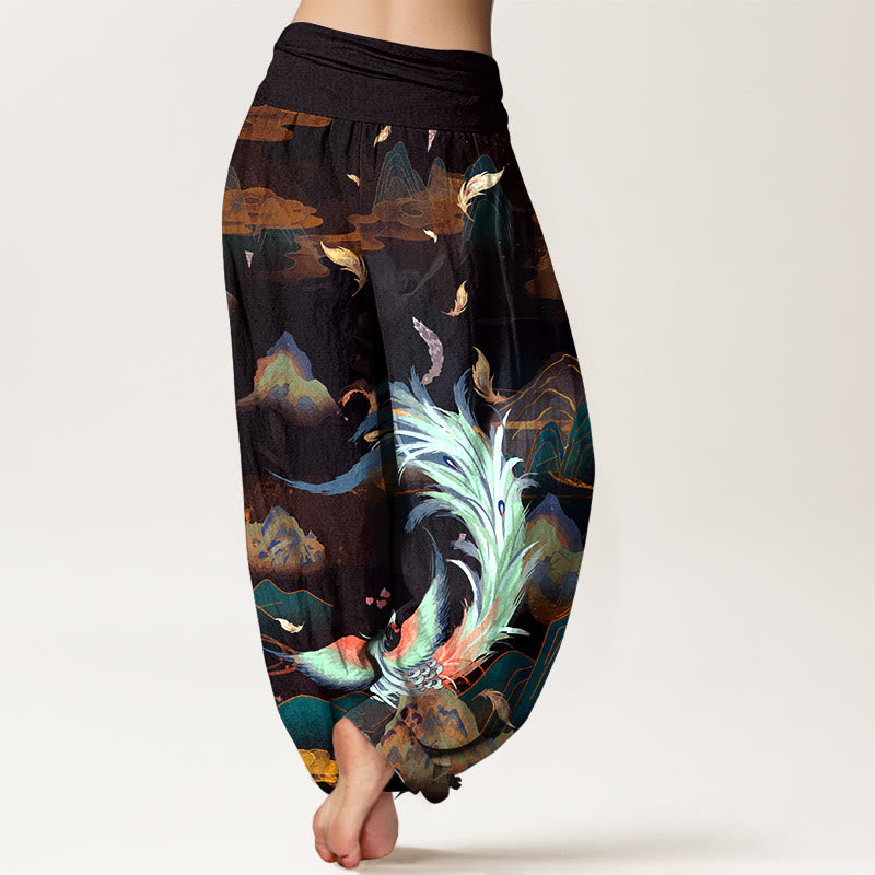 Buddha Stones Pure Cotton Gorgeous Phoenix Mountain Cloud Pattern Women's Elastic Waist Harem Pants - image 6
