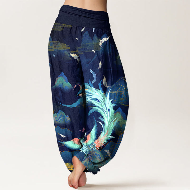 Buddha Stones Pure Cotton Gorgeous Phoenix Mountain Cloud Pattern Women's Elastic Waist Harem Pants - image 9