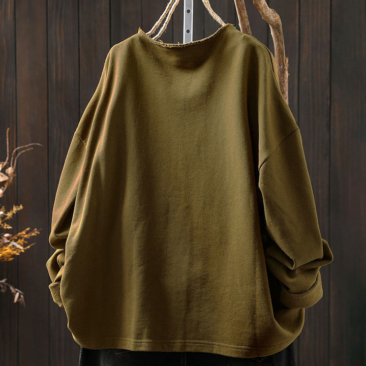 Buddha Stones Fall Solid Button Down Crew Neck Long Sleeve Women's Cotton Shirt - image 3