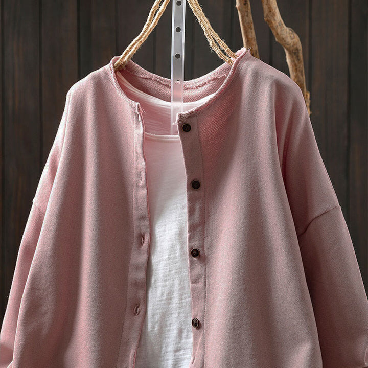 Buddha Stones Fall Solid Button Down Crew Neck Long Sleeve Women's Cotton Shirt - image 2