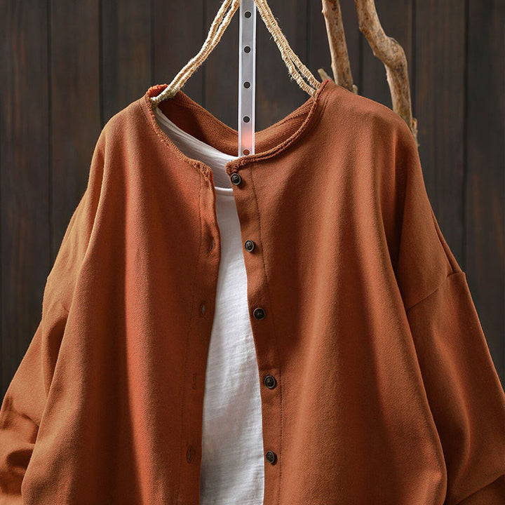 Buddha Stones Fall Solid Button Down Crew Neck Long Sleeve Women's Cotton Shirt - image 14