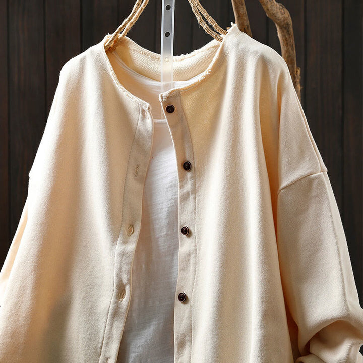 Buddha Stones Fall Solid Button Down Crew Neck Long Sleeve Women's Cotton Shirt - image 21