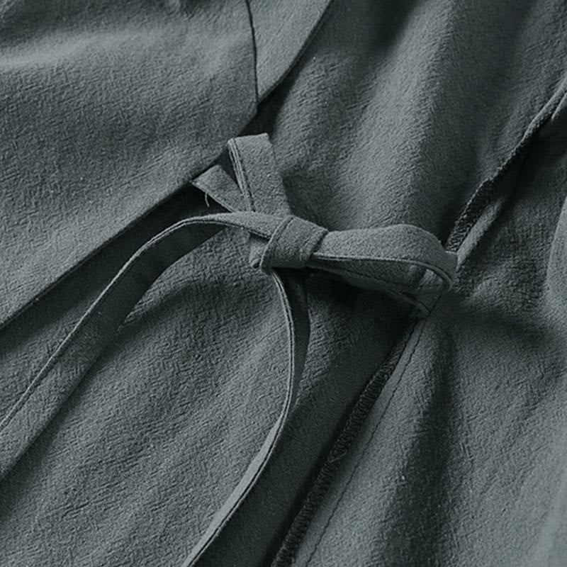 Buddha Stones Plain One Chinese Frog-Button Jacket Cotton Linen Men's Half Sleeve Kimono - image 5