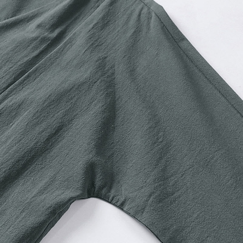 Buddha Stones Plain One Chinese Frog-Button Jacket Cotton Linen Men's Half Sleeve Kimono - image 8