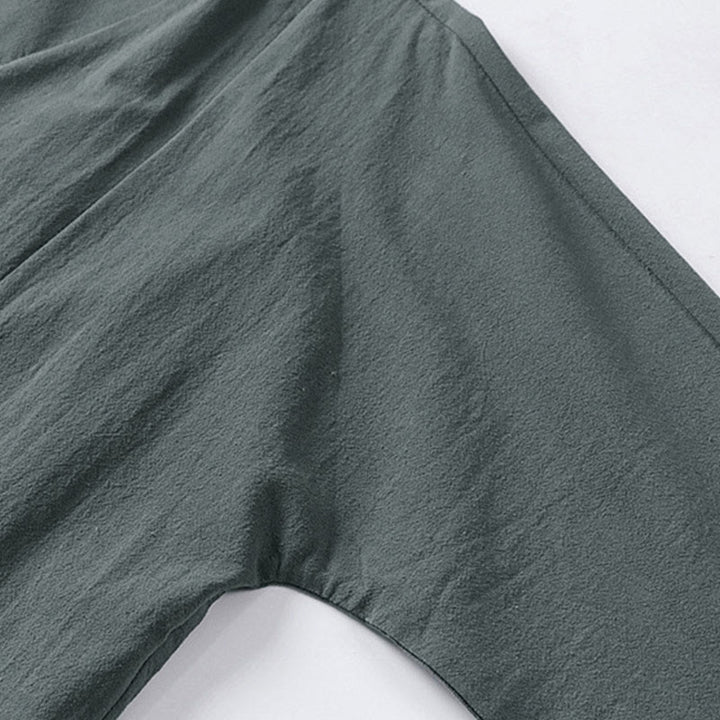 Buddha Stones Plain One Chinese Frog-Button Jacket Cotton Linen Men's Half Sleeve Kimono - image 8