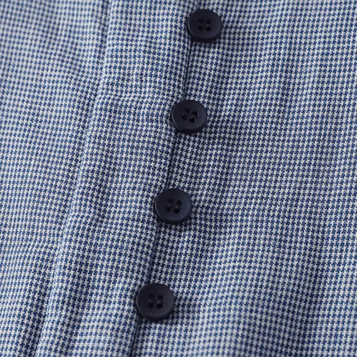 Buddha Stones Fall Blue Striped Color Blocking Stand Collar Buttons Down Design Women's Long Sleeve Shirt - image 5