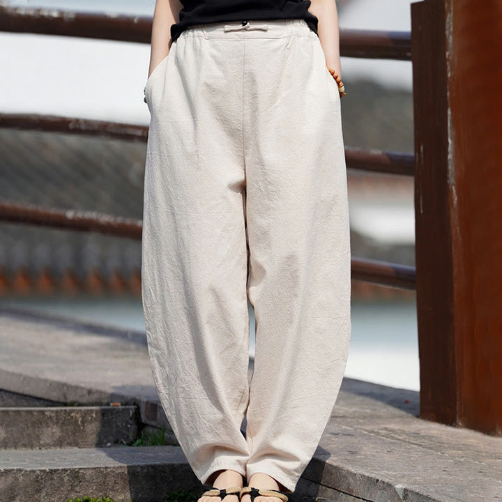 Buddha Stones Summer Plain One Chinese Frog-Button Straight Leg Design Men's Cotton Linen Pants With Pockets - image 8