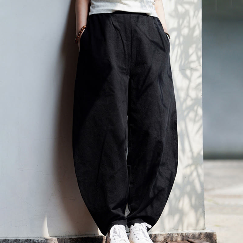 Buddha Stones Summer Plain One Chinese Frog-Button Straight Leg Design Men's Cotton Linen Pants With Pockets - image 27