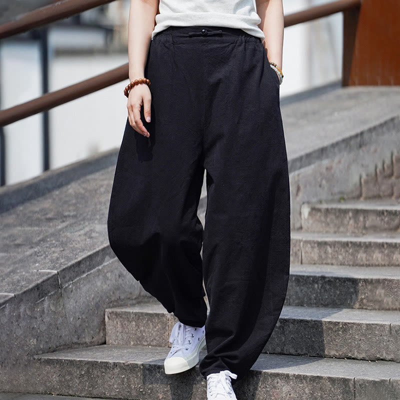 Buddha Stones Summer Plain One Chinese Frog-Button Straight Leg Design Men's Cotton Linen Pants With Pockets - image 19