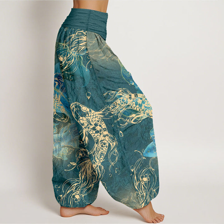 Buddha Stones Pure Cotton Lively Koi Fish Pattern Women's Elastic Waist Harem Pants - image 10